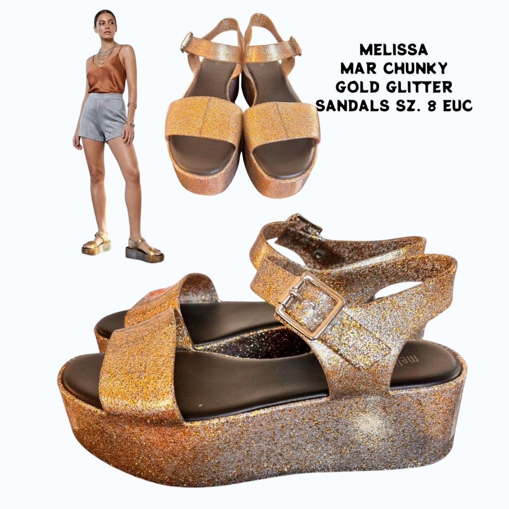 DISCONTINUED Melissa Mar Ombre Gold Silver Glitter Platforms 8 like new